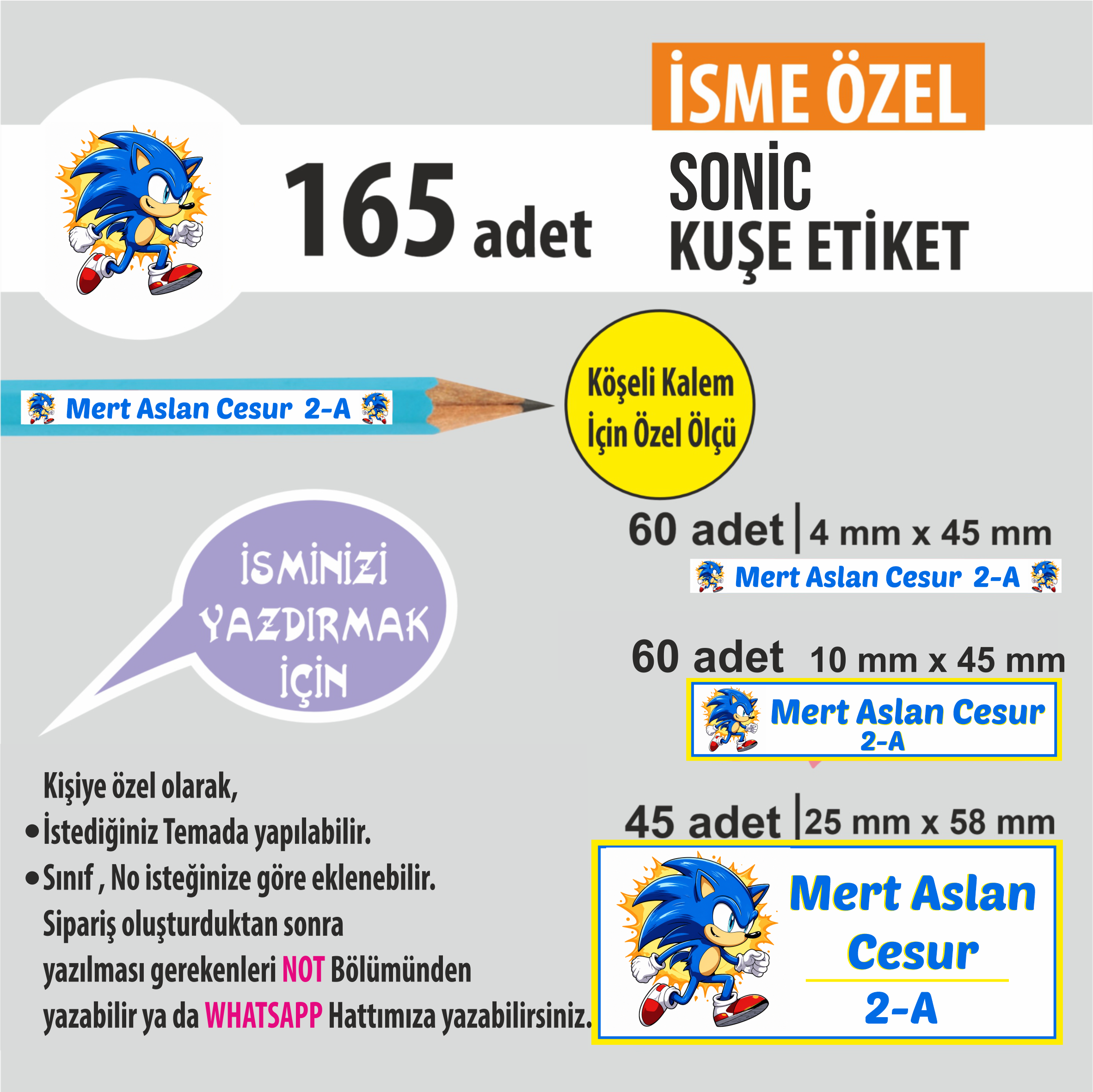 SONIC TEMA OKUL ETİKETİ