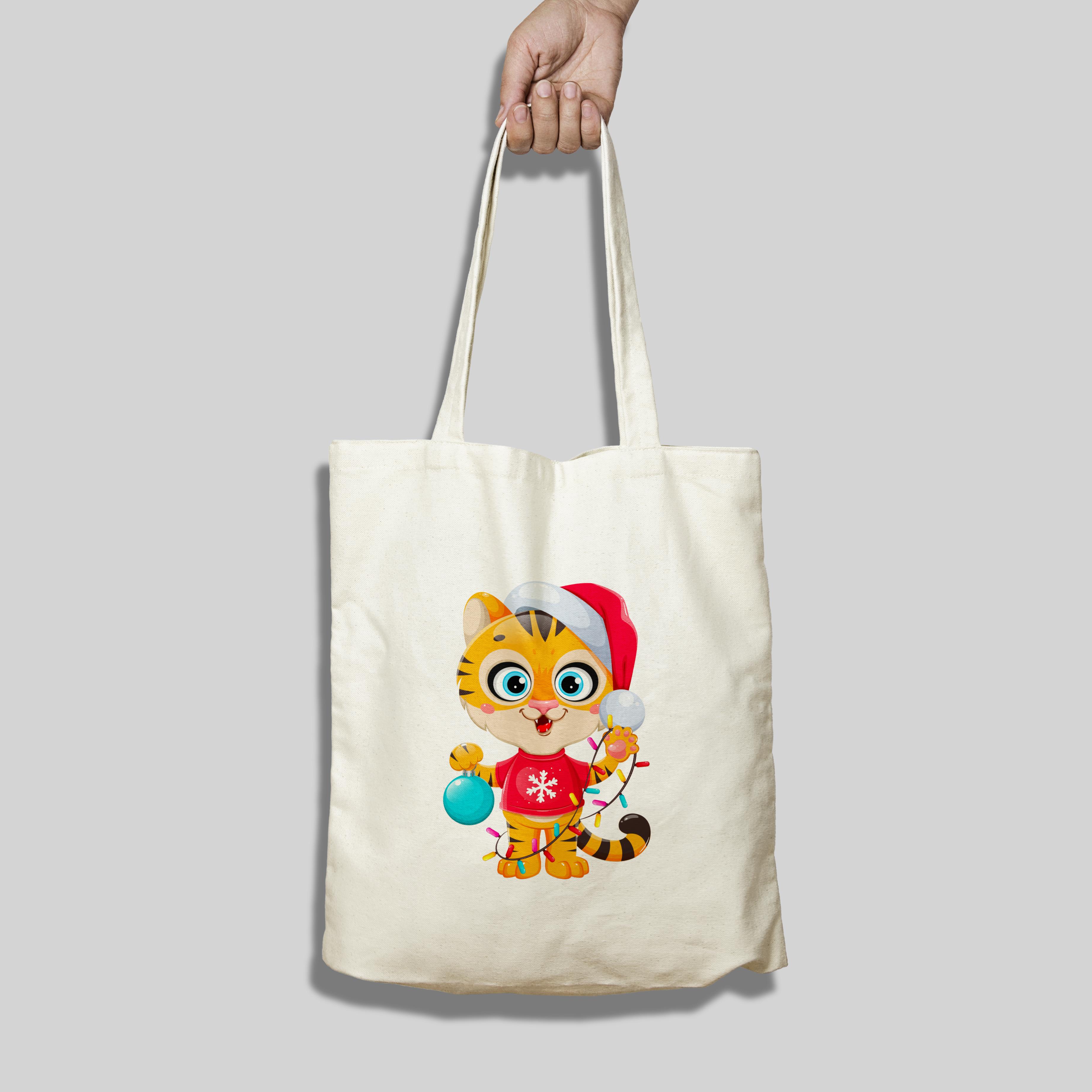 Yılbaşı Askılı Bez Çanta Kaplan