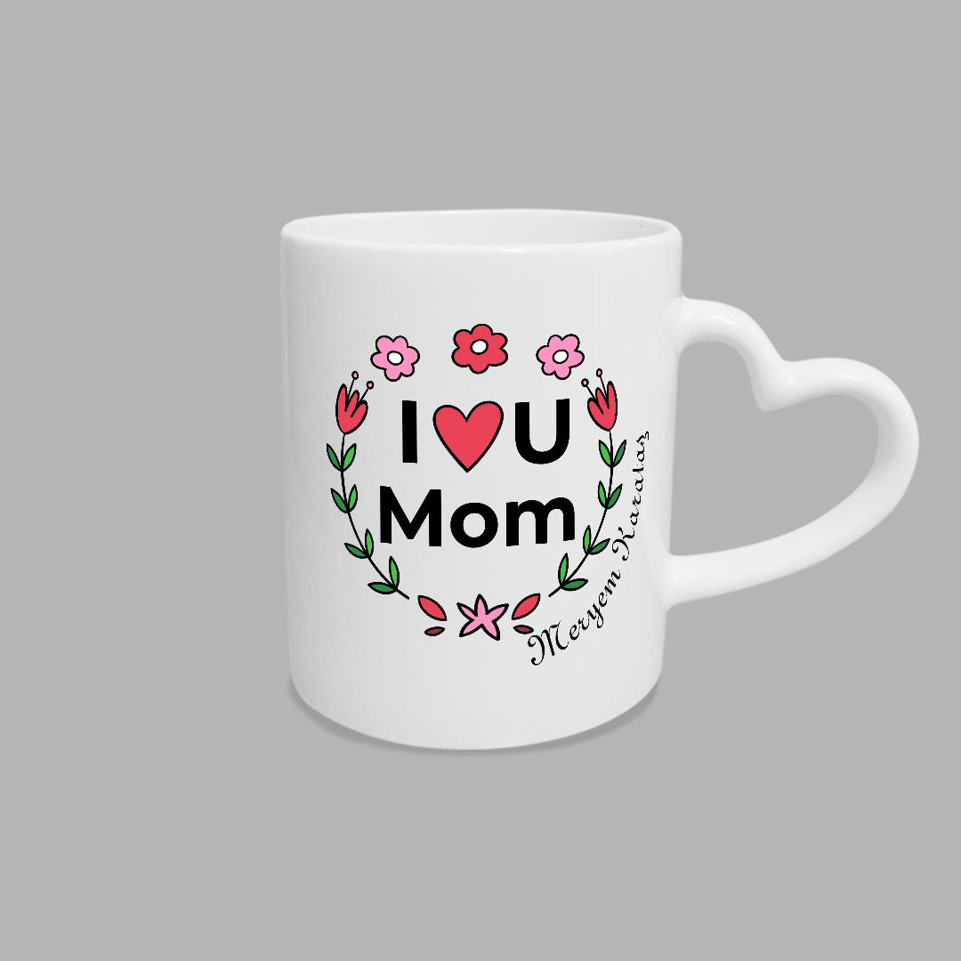 Anneler Günü Kupası Kalpli Kulp I LOVE U MOM