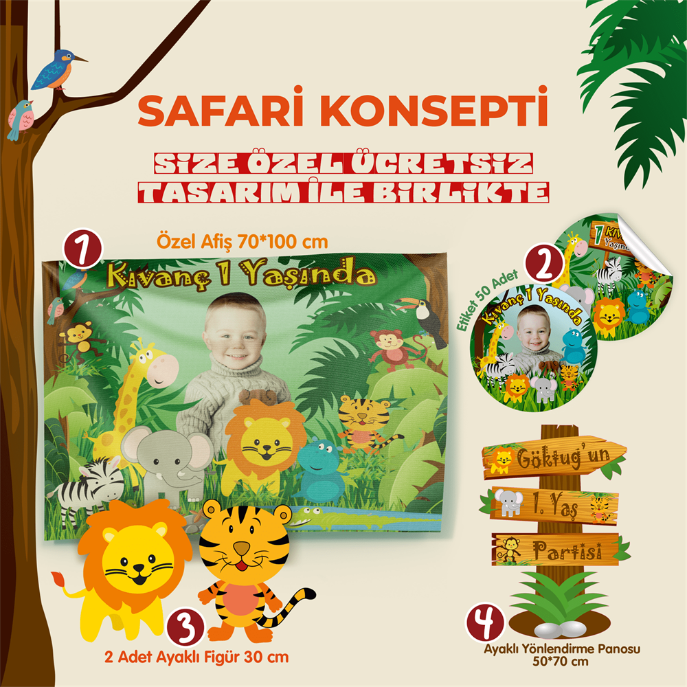 Doğum Günü Parti Seti Safari Konsept - 4 Ürün