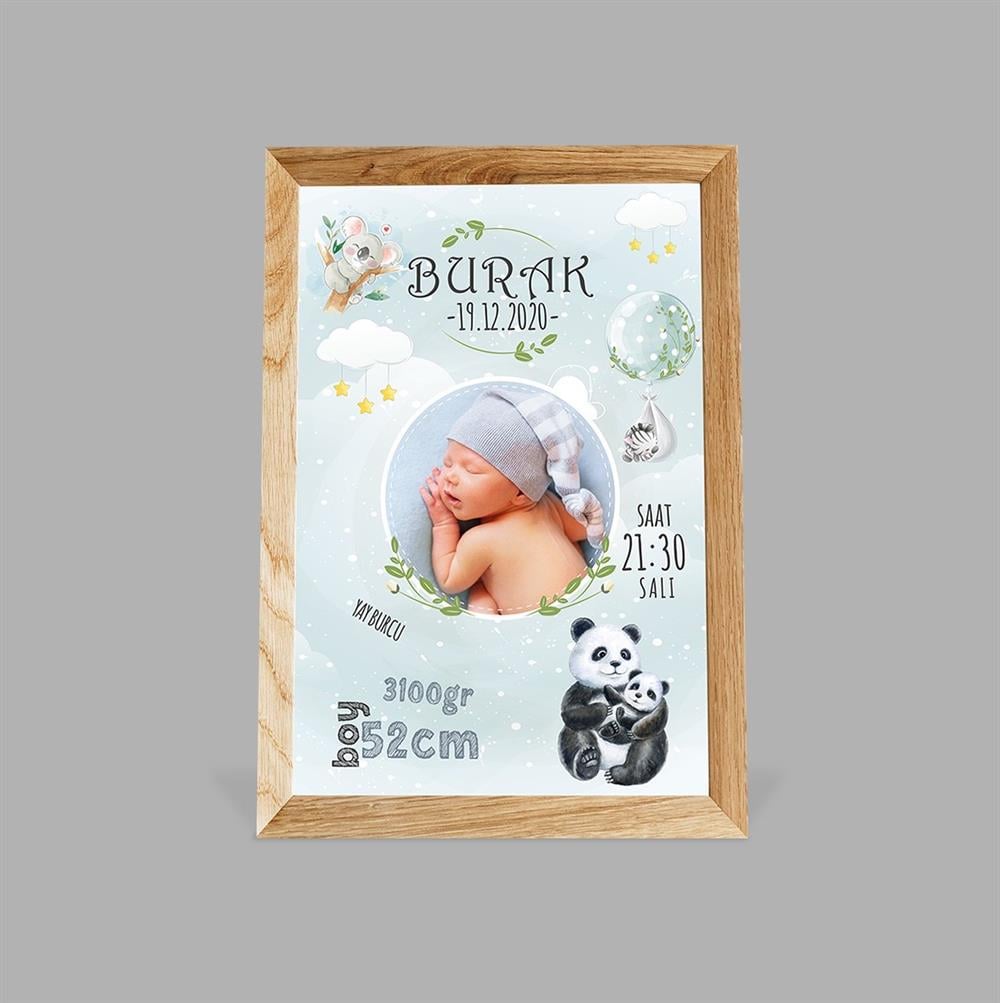 Erkek Bebek Çerçeve Görünümlü Ayaklı Doğum Panosu (Panda)
