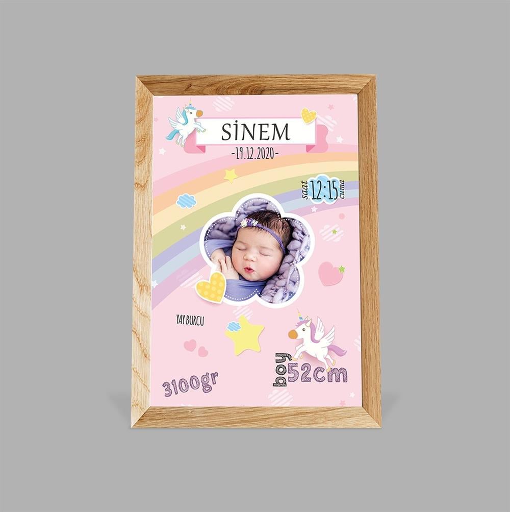 Kız Bebek Çerçeve Görünümlü Ayaklı Doğum Panosu (Unicorn)
