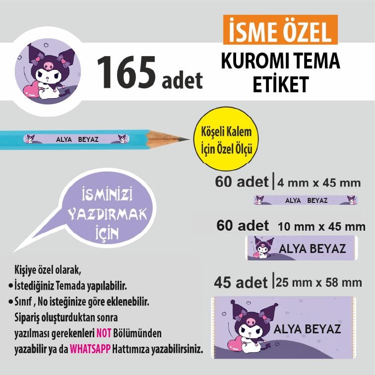 KUROMI TEMA 3 OKUL ETİKETİ