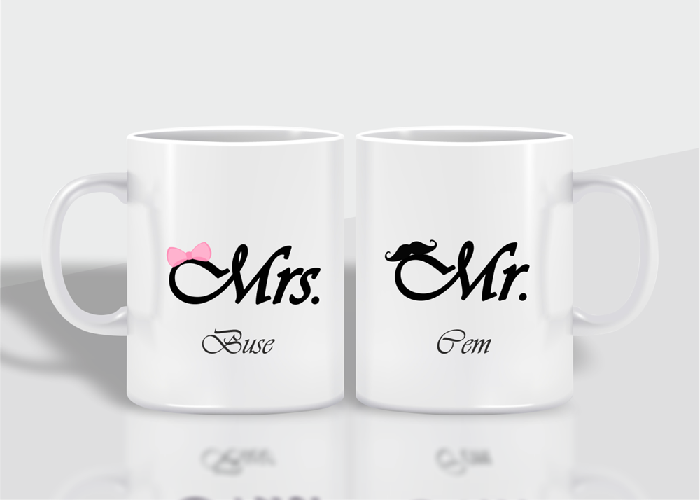Mrs & Mr 2 Adet Beyaz Kupa - 2