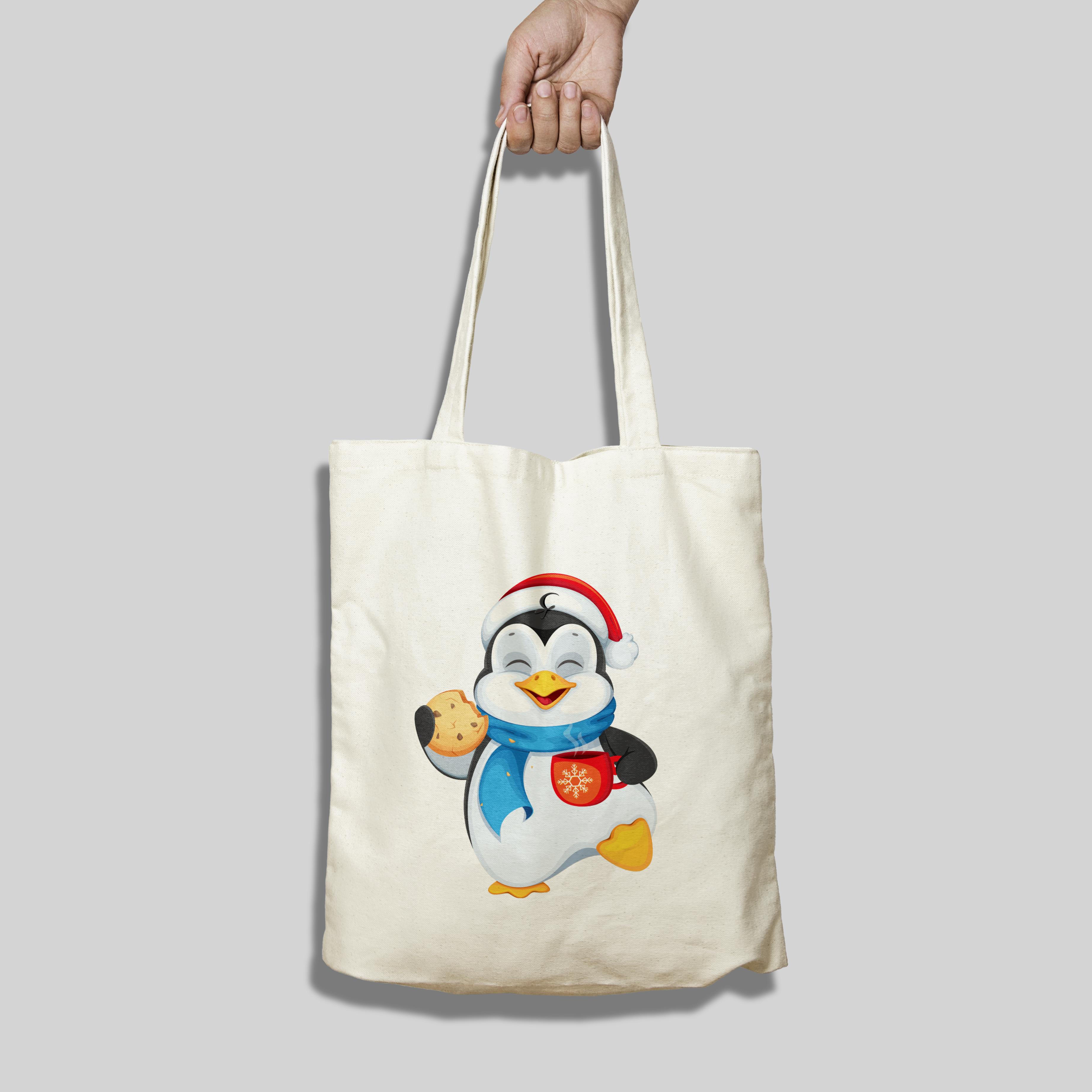 Yılbaşı Askılı Bez Çanta Penguen