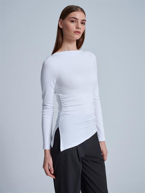  Wholesale Womens Ecru Boat Neck Gathered Top