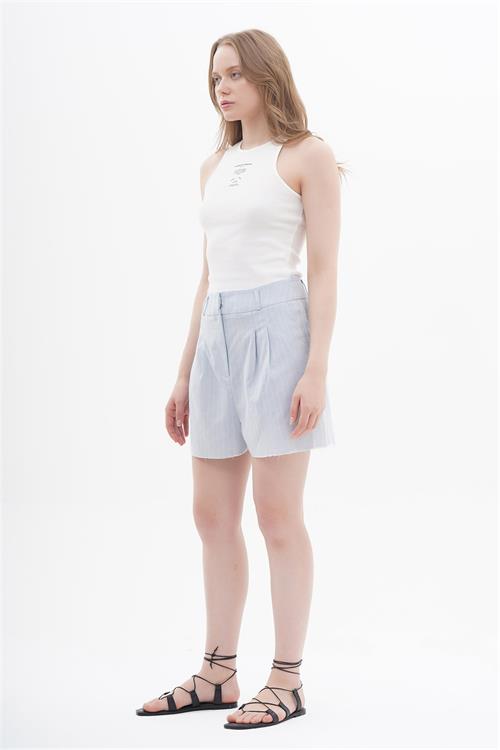 Cut Edge Loose Fit Pants Shorts With Stripes