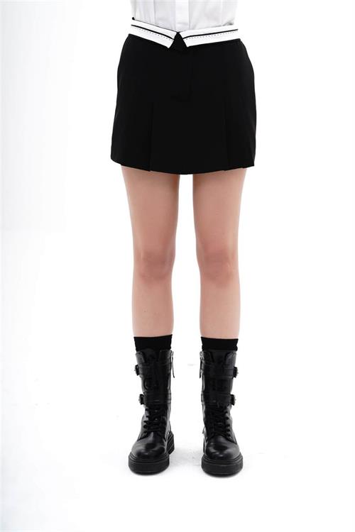 Wholesale Pleated Mini Skirt with Turn-Up Waistband
