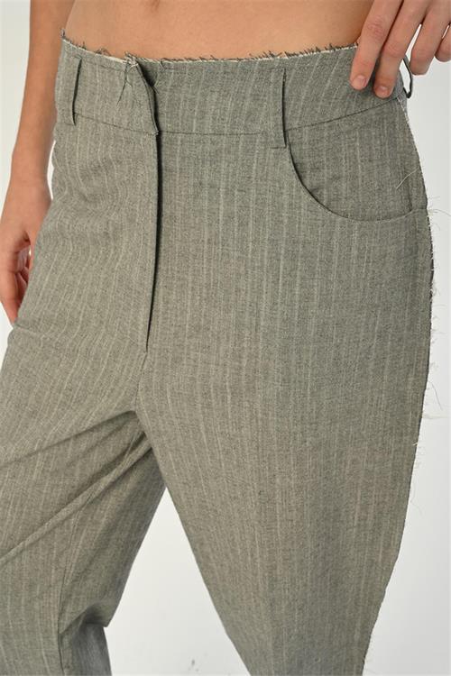 Striped Pants With Low Crotch And Cut Edge