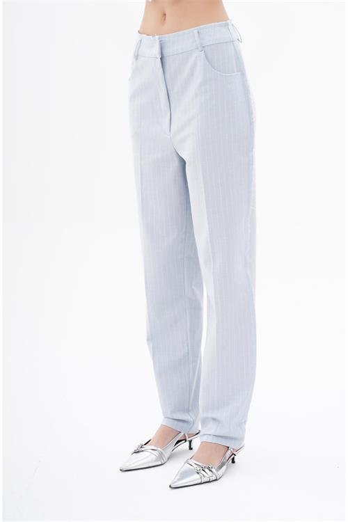 Striped Pants With Low Crotch And Cut Edge