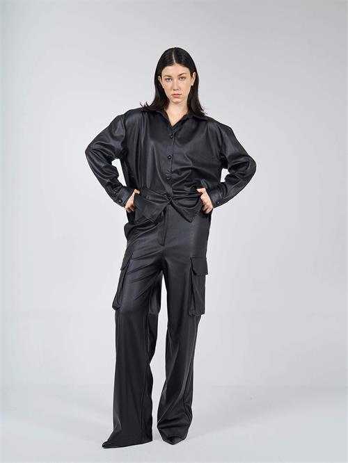 Wholesale Pu - Leather Cargo Pants With Big Pockets 031250