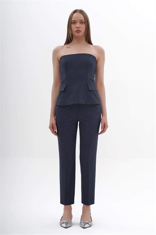 Striped Strapless Bustier With Flap Pockets