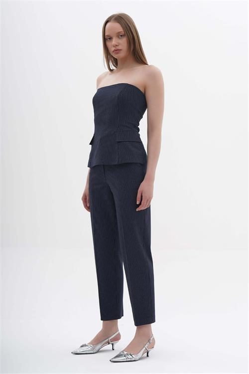 Striped Strapless Bustier With Flap Pockets