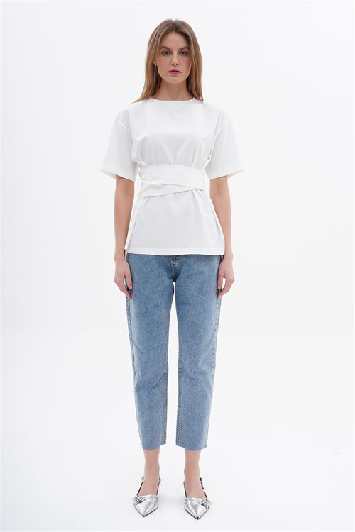 Short Sleeve Blouse With Waist Belt