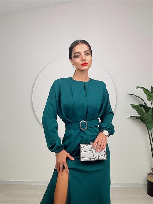 Wholesale Pleated Belted Long Dress