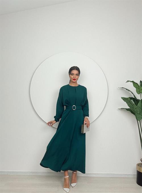 Wholesale Pleated Belted Long Dress