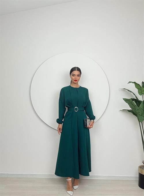 Wholesale Pleated Belted Long Dress