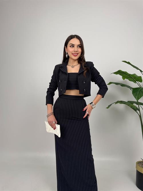 Wholesale Striped Three-Piece Skirt Suit