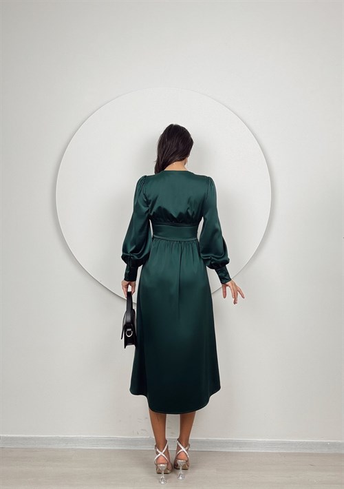 Wholesale Button Front Shirred Satin Dress