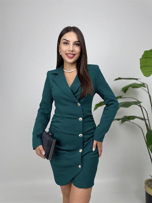 Wholesale Shirred Buttoned Jacket Dress