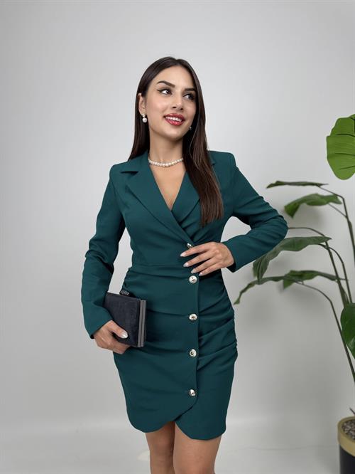 Wholesale Shirred Buttoned Jacket Dress