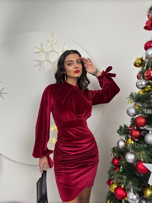 Wholesale Stand Collar Velvet Dress