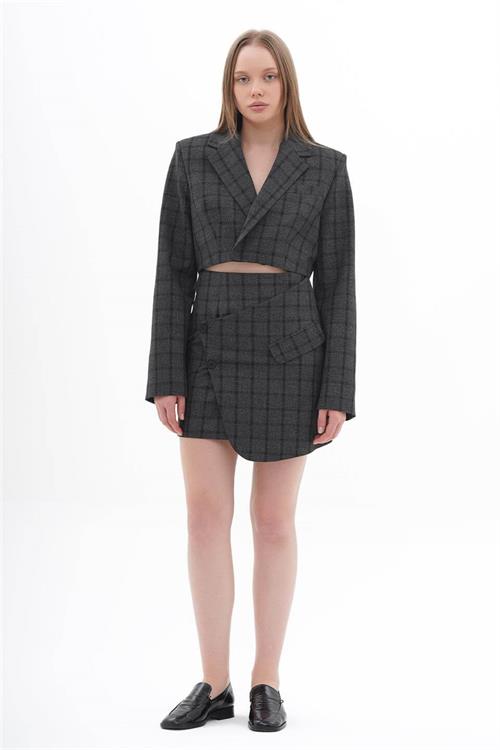 Wholesale Long Sleeve Check Crop Blazer