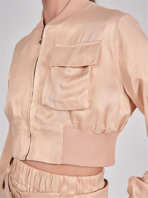 Bellow Pocket Cropped Bomber Jacket