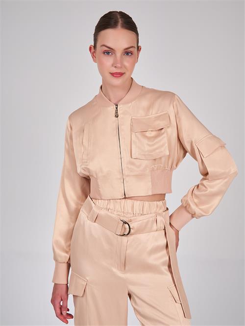 Bellow Pocket Cropped Bomber Jacket