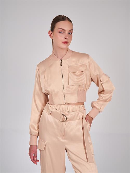 Bellow Pocket Cropped Bomber Jacket