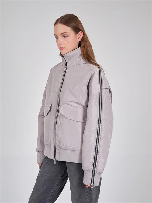 Wholesale Zippered Shoulder and Arm Detail Bomber Jacket