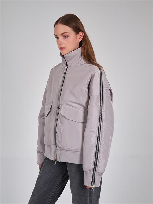 Wholesale Zippered Shoulder and Arm Detail Bomber Jacket