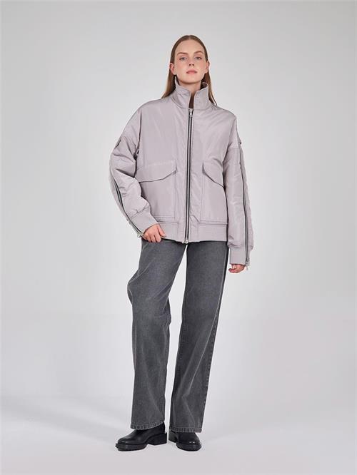 Wholesale Zippered Shoulder and Arm Detail Bomber Jacket