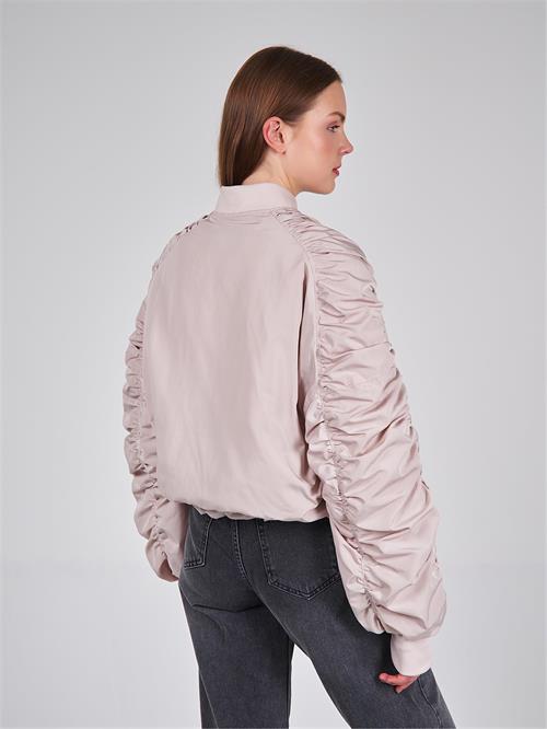 160684 RUSHED SHOULDER AND ARM DETAIL BOMBER JACKET