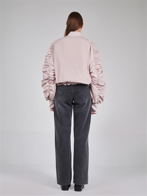 160684 RUSHED SHOULDER AND ARM DETAIL BOMBER JACKET