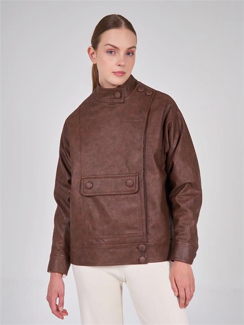 Faux Leather Oversized Jacket with Zipper
