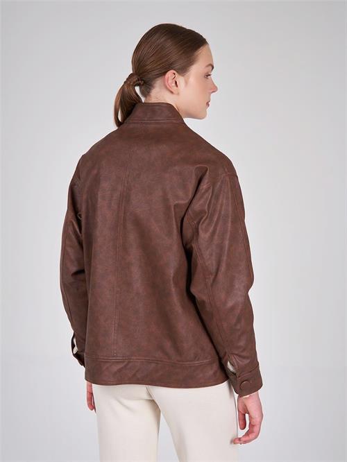 Faux Leather Oversized Jacket with Zipper