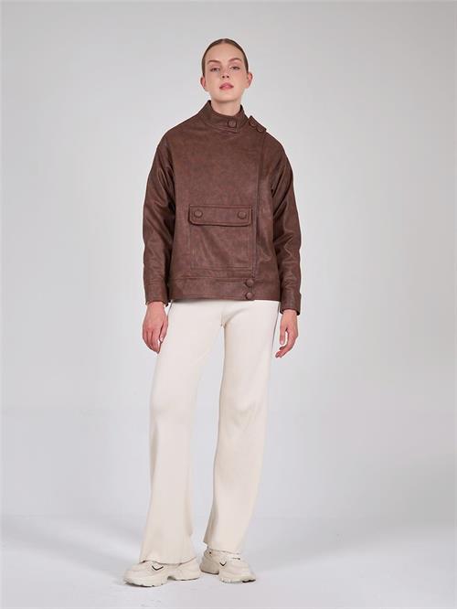 Faux Leather Oversized Jacket with Zipper