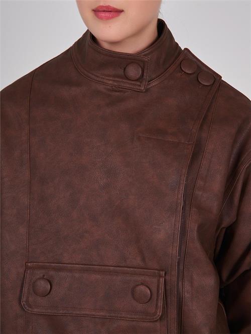 Faux Leather Oversized Jacket with Zipper