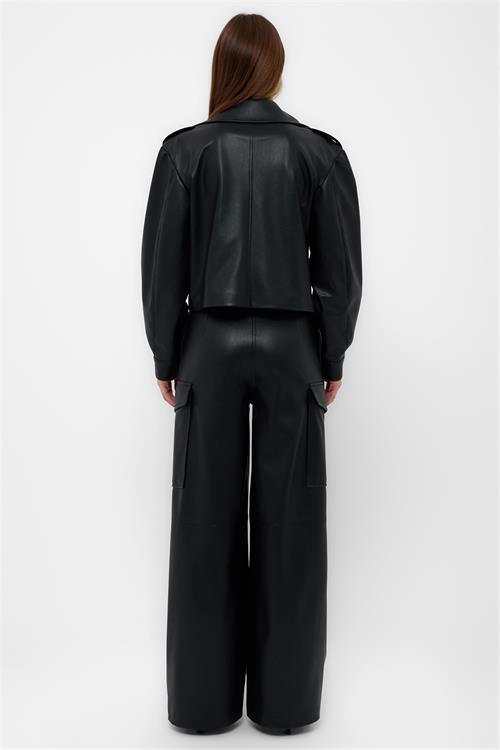 Double Waist Faux Leather Jacket