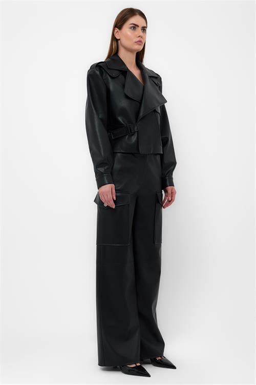 Double Waist Faux Leather Jacket