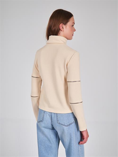 High Neck Jersey Sweater With Zipper Detailed Arms