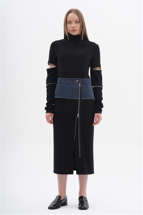 High Neck Jersey Sweater With Zipper Detailed Arms