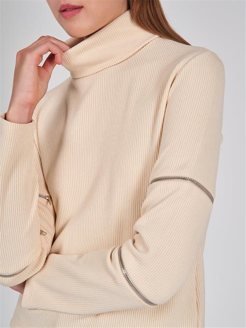 High Neck Jersey Sweater With Zipper Detailed Arms