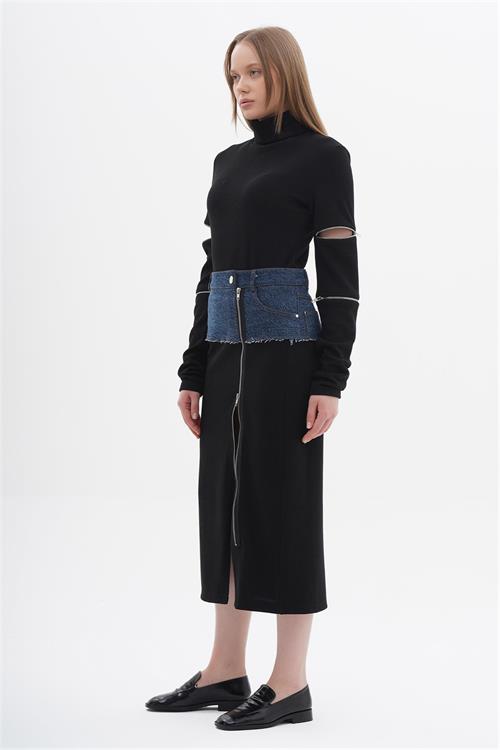 High Neck Jersey Sweater With Zipper Detailed Arms