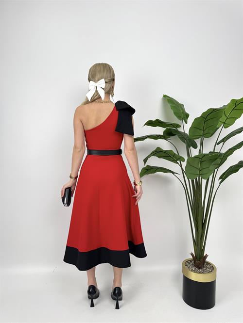 Wholesale One Shoulder Bow Belted Dress