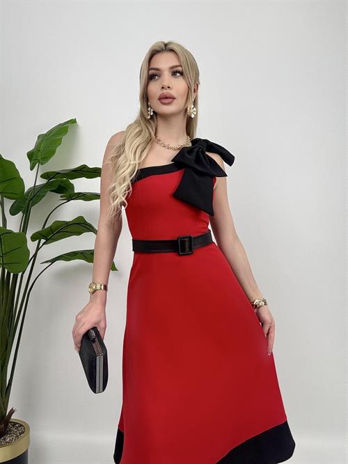 Wholesale One Shoulder Bow Belted Dress