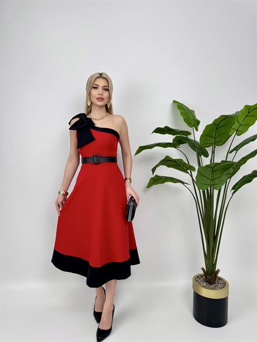 Wholesale One Shoulder Bow Belted Dress