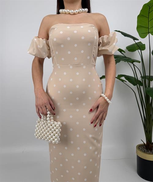 Wholesale Polka Dot Pattern Balloon Sleeve Crepe Dress