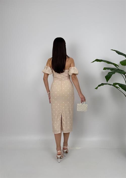 Wholesale Polka Dot Pattern Balloon Sleeve Crepe Dress